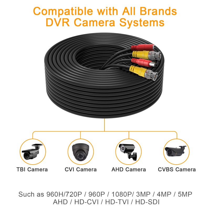 WILDHD 200ft Bnc Cable All-in-One Siamese Video and Power Security Camera Cable, Extension Wire Cord with 2 Female Connectors for All Max 5MP HD CCTV DVR Surveillance System (200ft Cable, Black) - Image 5